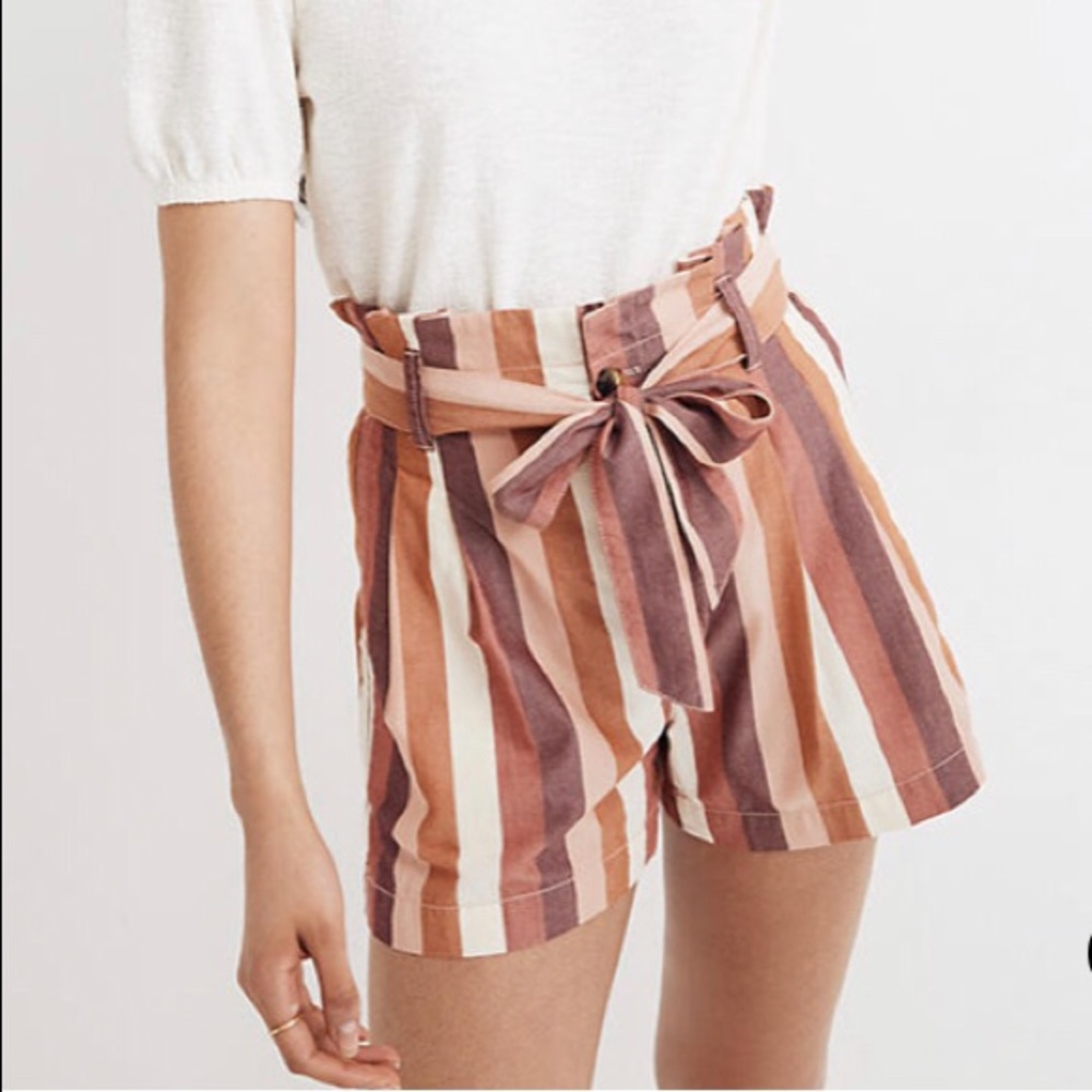 madewell paperbag shorts in rainbow stripe